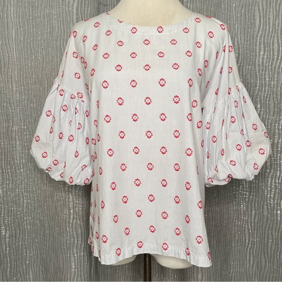 Loft puff sleeve embroidered poplin top - Picture 2 of 10